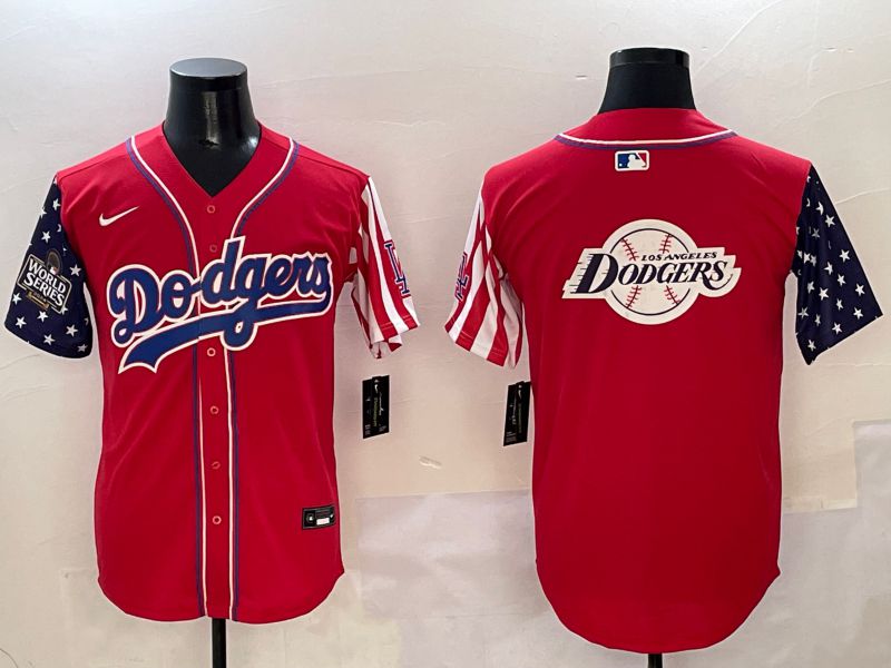 Men Los Angeles Dodgers Blank Red a generation of national flags Joint name 2025 Nike MLB Jersey style 35